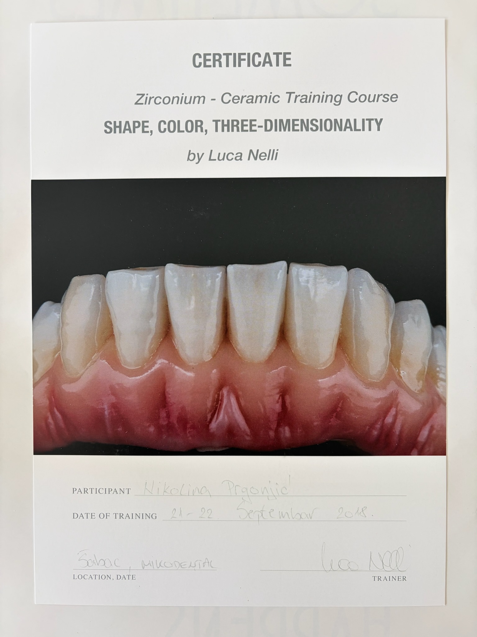 Sertifikat · Shape, Color, Three-Dimensionality, 21 – 22. septembar 2018