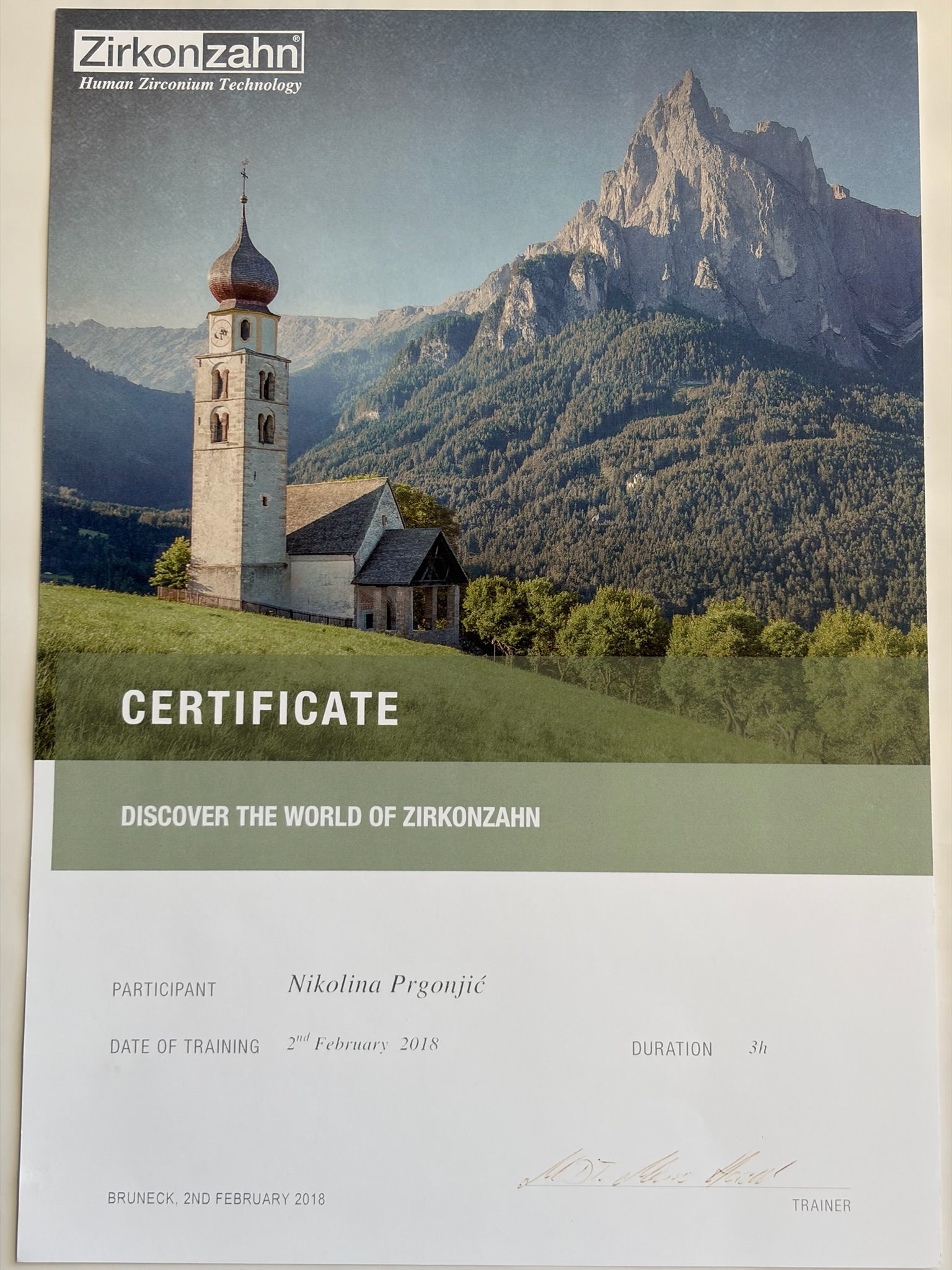 Sertifikat · Discover the World of Zirkonzahn, 2. februar 2018